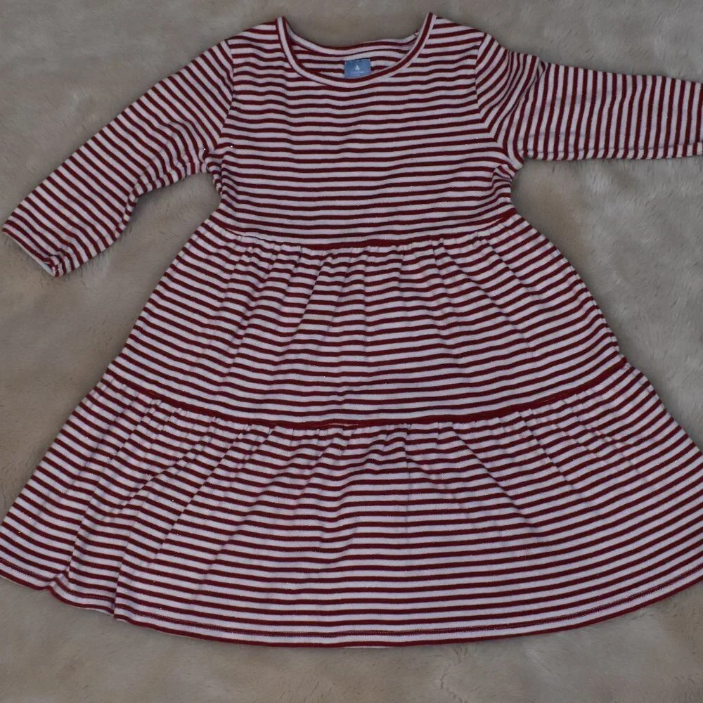 Baby Gap Girls Striped Dress Size 5 Long Sleeve Red White Holiday